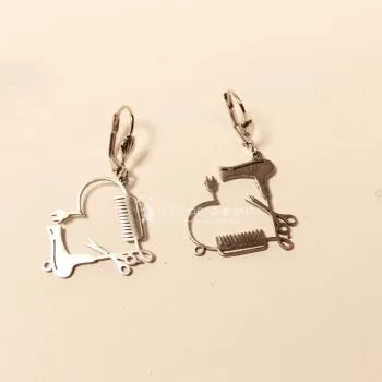 ersilberte Friseur Ohrringe als Ohrhänger mit Klappbrisur im detailreichen Fön-Kamm-Schere-Design von chic-peppig-bunt.